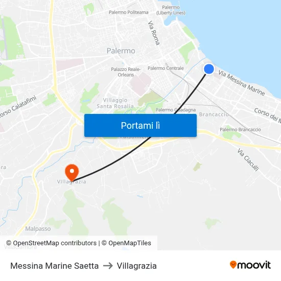 Messina Marine Saetta to Villagrazia map