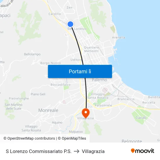 S Lorenzo Commissariato P.S. to Villagrazia map