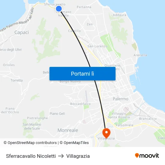 Sferracavallo Nicoletti to Villagrazia map