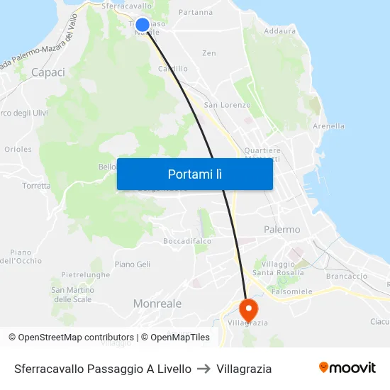 Sferracavallo Passaggio A Livello to Villagrazia map