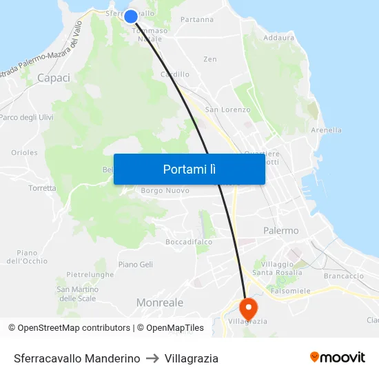 Sferracavallo Manderino to Villagrazia map