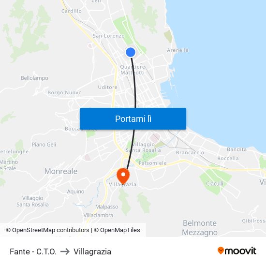 Fante - C.T.O. to Villagrazia map