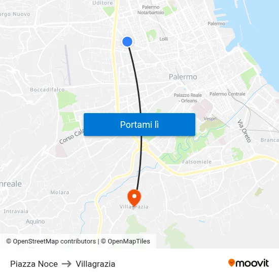 Piazza Noce to Villagrazia map