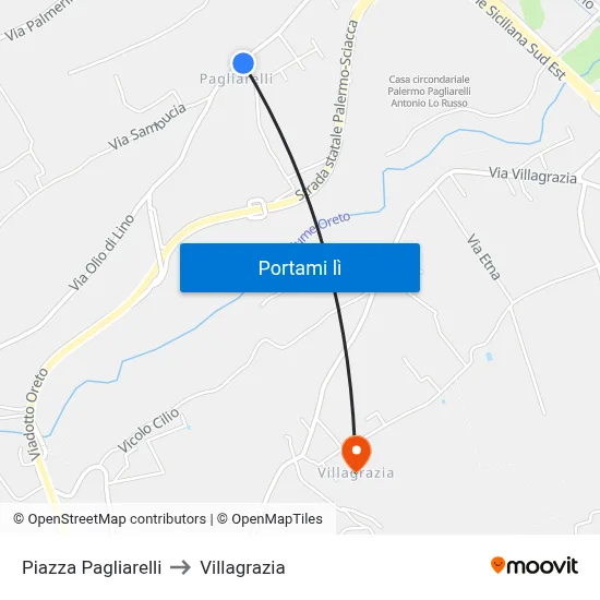 Piazza Pagliarelli to Villagrazia map
