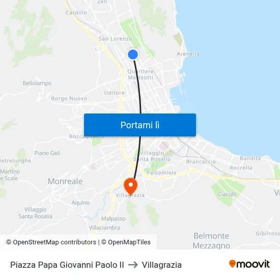 Piazza Papa Giovanni Paolo II to Villagrazia map