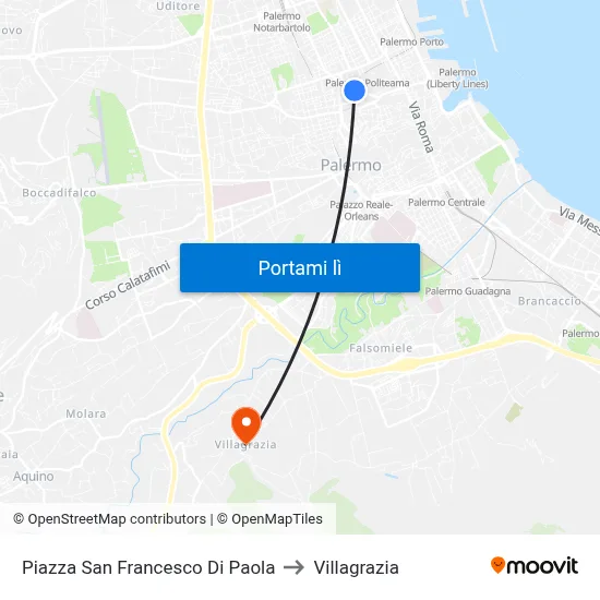 Piazza San Francesco Di Paola to Villagrazia map