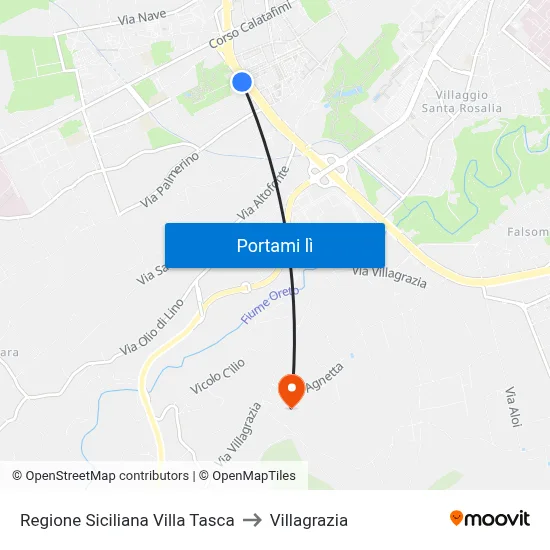Regione Siciliana Villa Tasca to Villagrazia map