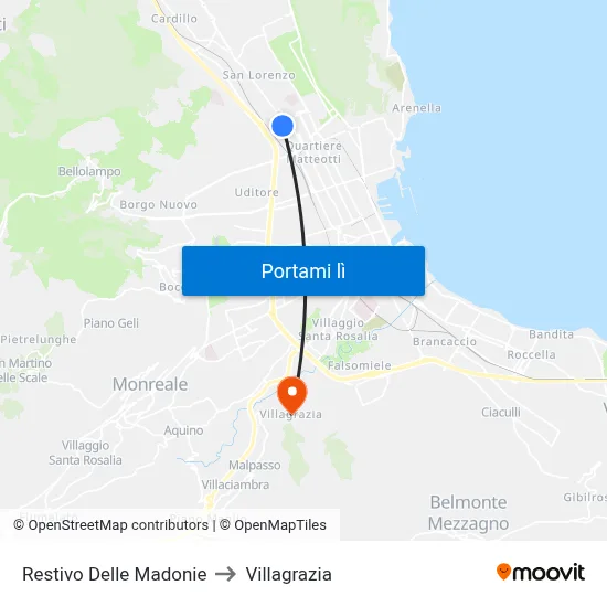 Restivo Delle Madonie to Villagrazia map