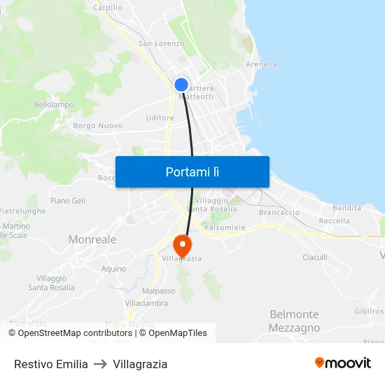 Restivo Emilia to Villagrazia map