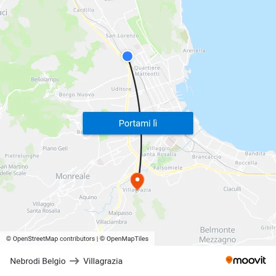 Nebrodi Belgio to Villagrazia map