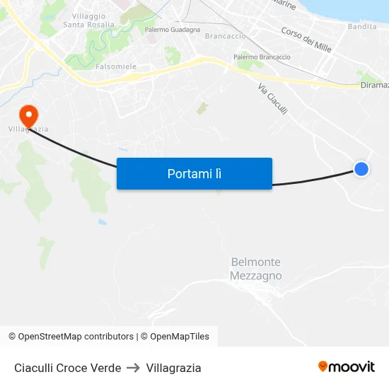 Ciaculli Croce Verde to Villagrazia map