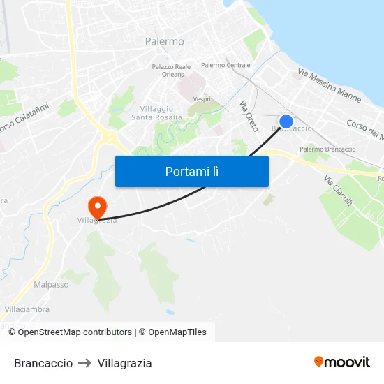 Brancaccio to Villagrazia map