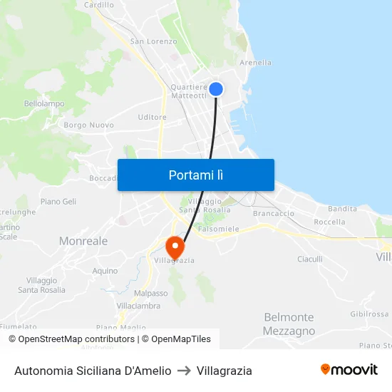 Autonomia Siciliana D'Amelio to Villagrazia map