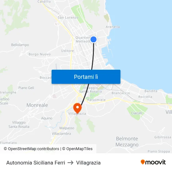 Autonomia Siciliana Ferri to Villagrazia map