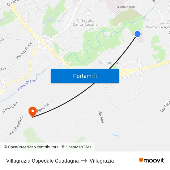 Villagrazia Ospedale Guadagna to Villagrazia map