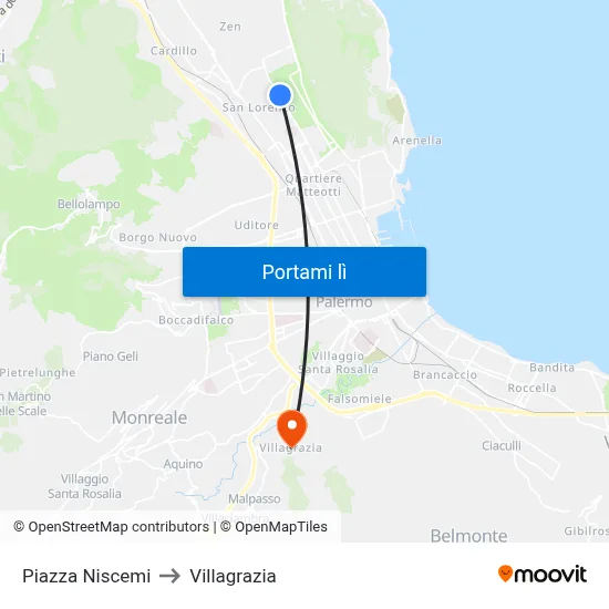 Piazza Niscemi to Villagrazia map