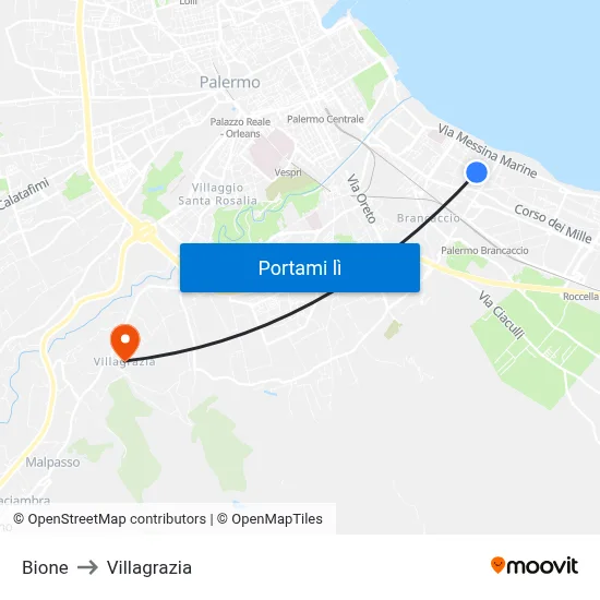 Bione to Villagrazia map
