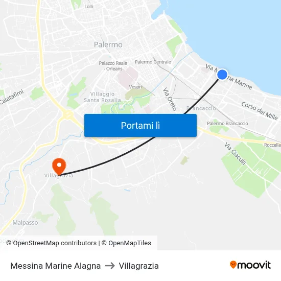 Messina Marine Alagna to Villagrazia map