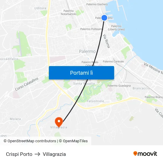 Crispi Porto to Villagrazia map