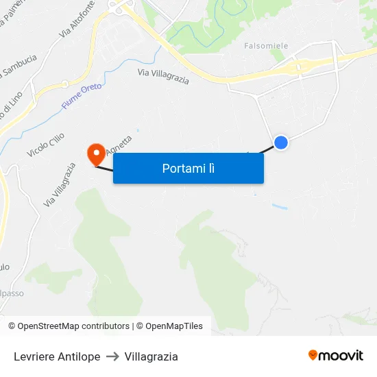 Levriere Antilope to Villagrazia map