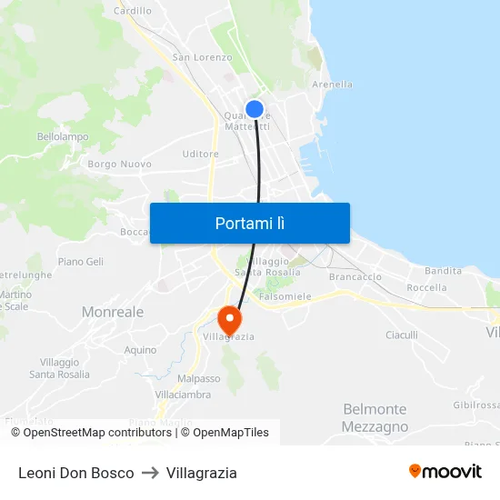 Leoni Don Bosco to Villagrazia map