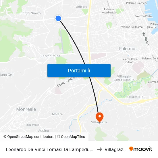 Leonardo Da Vinci Tomasi Di Lampedusa to Villagrazia map