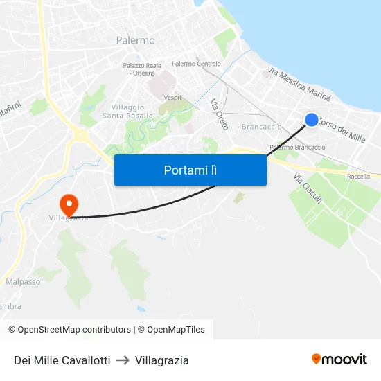 Dei Mille Cavallotti to Villagrazia map