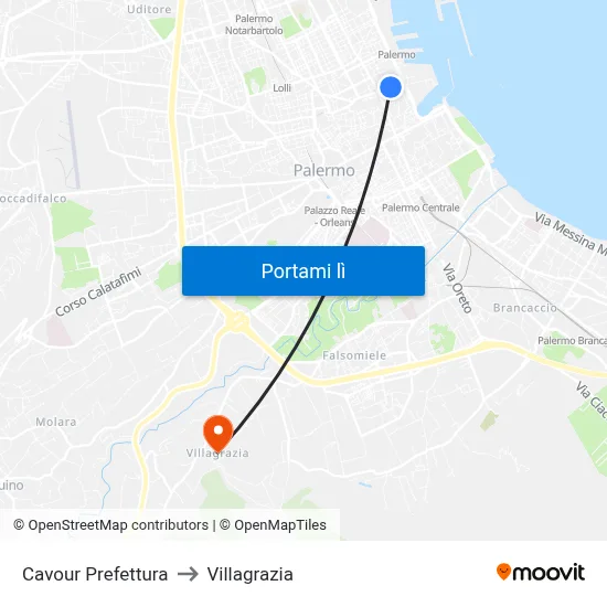 Cavour Prefettura to Villagrazia map