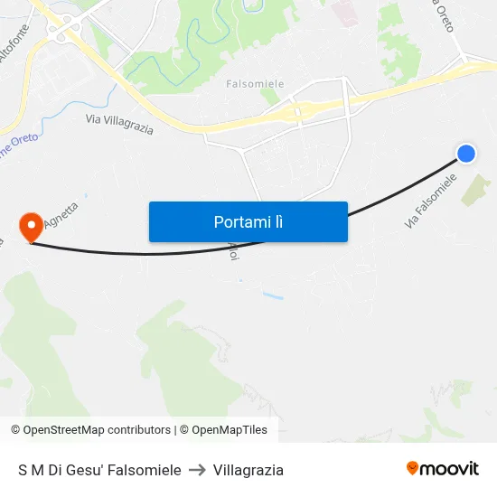 S M Di Gesu' Falsomiele to Villagrazia map