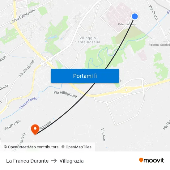 La Franca Durante to Villagrazia map