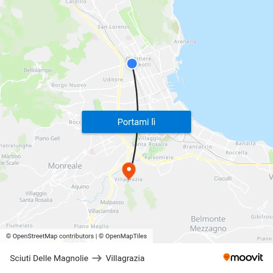 Sciuti Delle Magnolie to Villagrazia map