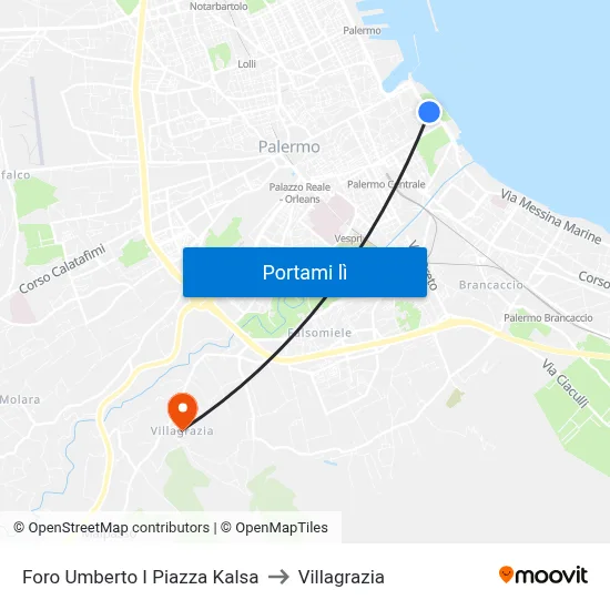 Foro Umberto I Piazza Kalsa to Villagrazia map