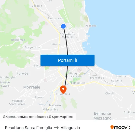 Resuttana Sacra Famiglia to Villagrazia map