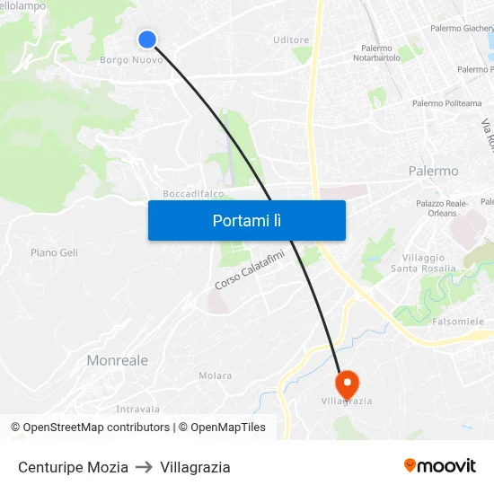 Centuripe Mozia to Villagrazia map