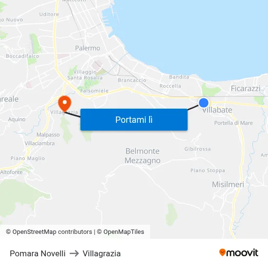 Pomara Novelli to Villagrazia map