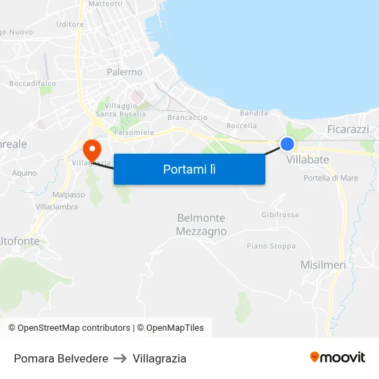 Pomara Belvedere to Villagrazia map