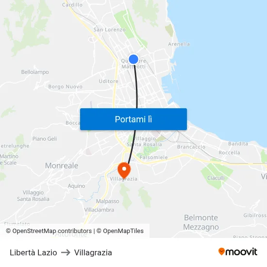 Libertà Lazio to Villagrazia map