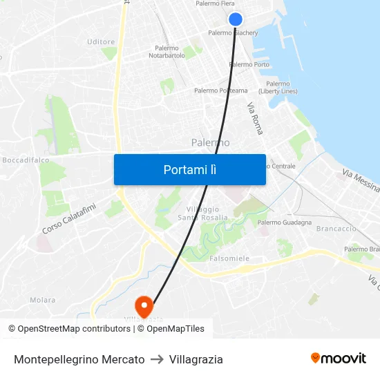 Montepellegrino Mercato to Villagrazia map