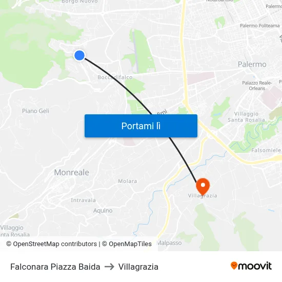 Falconara Piazza Baida to Villagrazia map