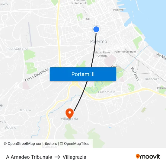 A Amedeo Tribunale to Villagrazia map