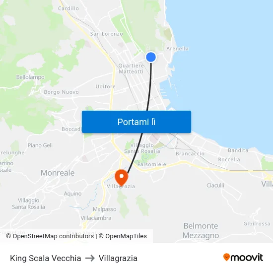 King Scala Vecchia to Villagrazia map