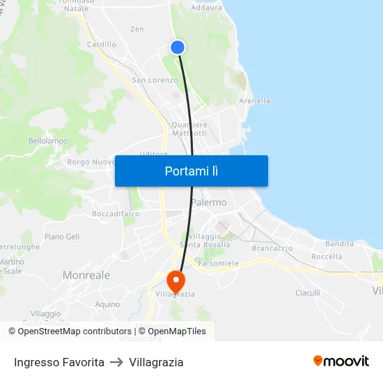 Ingresso Favorita to Villagrazia map