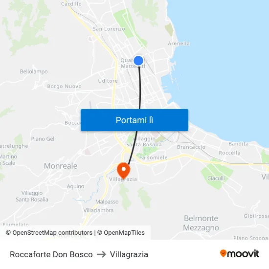 Roccaforte Don Bosco to Villagrazia map