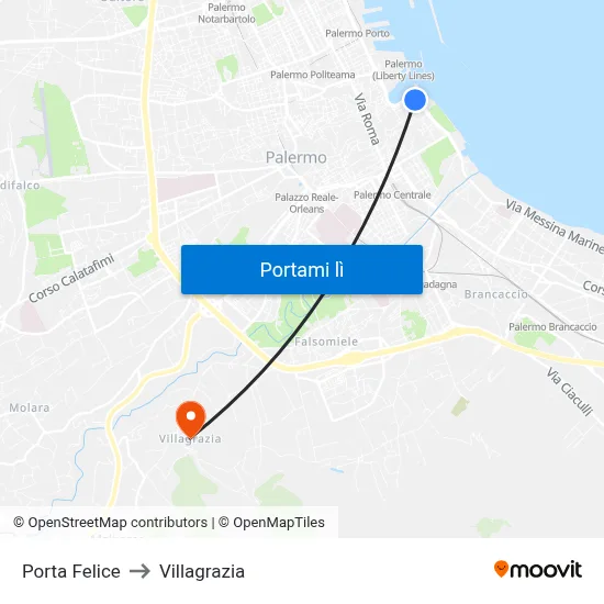Porta Felice to Villagrazia map