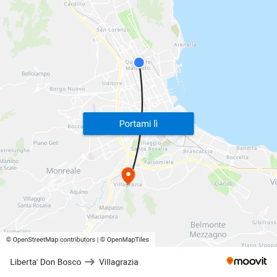 Liberta' Don Bosco to Villagrazia map