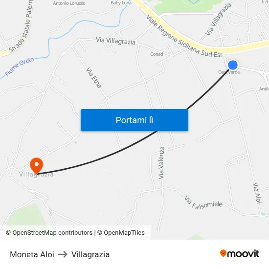 Moneta Aloi to Villagrazia map