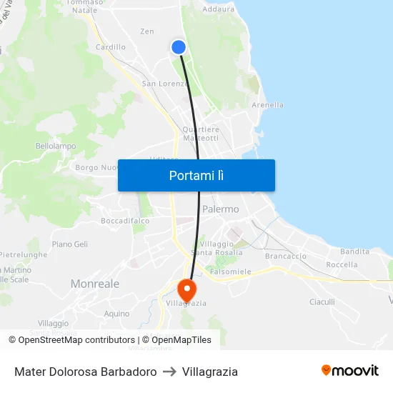 Mater Dolorosa Barbadoro to Villagrazia map