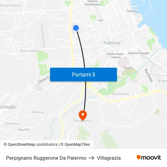 Perpignano Ruggerone Da Palermo to Villagrazia map