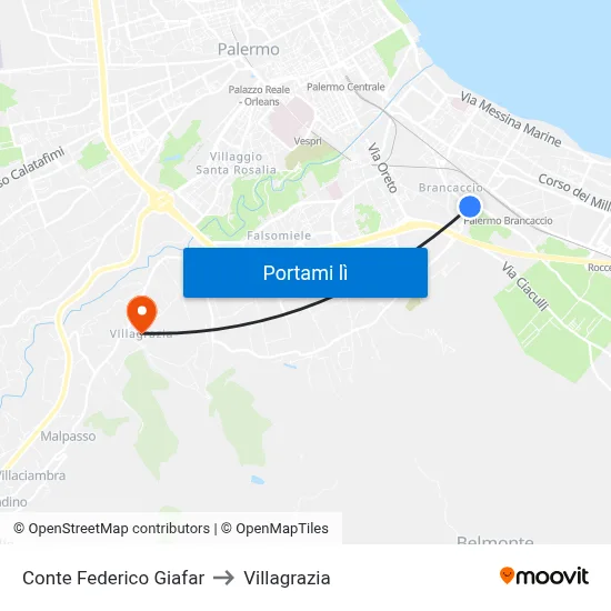 Conte Federico Giafar to Villagrazia map