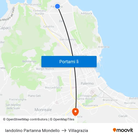 Iandolino Partanna Mondello to Villagrazia map
